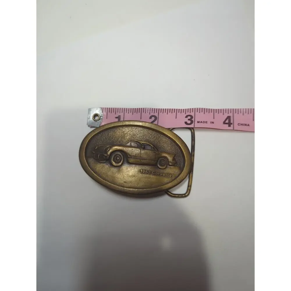 vintage 1953 CORVETTE belt buckle SOLID BRASS chevy 1970s western Automotive Car